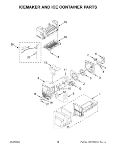 Icemaker And Ice Container Parts Diagram and Parts List for WRF555SDHW10  Whirlpool Refrigerator