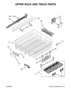 Upper Rack And Track Parts Diagram and Parts List for KDTM384ESS1  KitchenAid Dishwasher