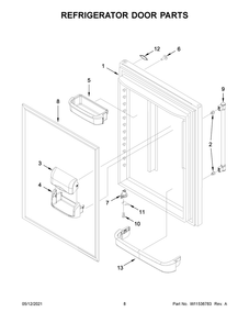 Refrigerator Door Parts Diagram and Parts List for MBF2258FEZ06  Whirlpool Refrigerator