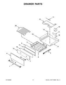 Drawer Parts Diagram and Parts List for YKSEB900ESS7  KitchenAid Range