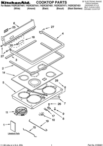 Cooktop Parts Diagram and Parts List for YKERC507HA1  Whirlpool Range