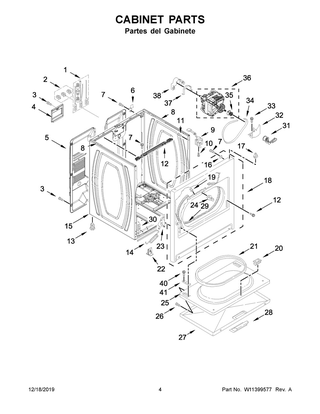Cabinet Parts Diagram and Parts List for 7MWED2040JM0  Whirlpool Dryer