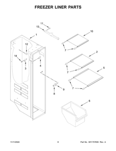 05 - Freezer Liner Parts Diagram and Parts List for WRS321SDHZ13  Whirlpool Refrigerator