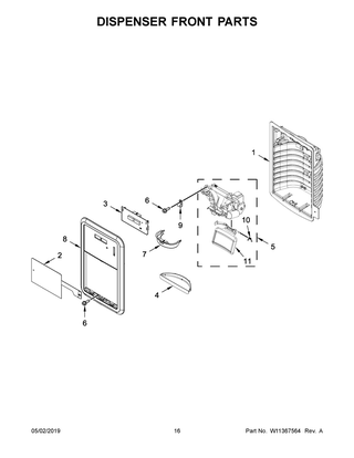 Dispenser Front Parts Diagram and Parts List for WRF550CDHZ02  Whirlpool Refrigerator