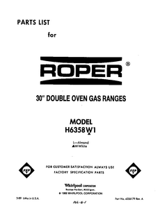 Front Cover Diagram and Parts List for H6358*1  Roper Range