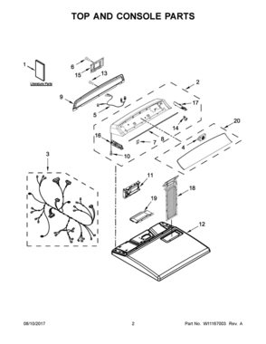 02 - TOP AND CONSOLE PARTS Diagram and Parts List for WGD7300DW3  Whirlpool Dryer