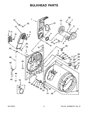 04 - BULKHEAD PARTS Diagram and Parts List for YWED7300DW1  Whirlpool Dryer