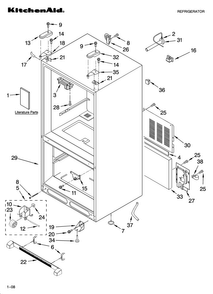 Cabinet Parts Diagram and Parts List for KBFL25ETWH11  KitchenAid Refrigerator