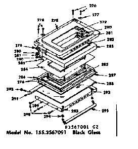 Glass Door Parts Diagram and Parts List for 1553567091  Kenmore Range
