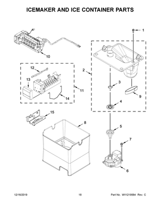Icemaker And Ice Container Parts Diagram and Parts List for WRF767SDHV00  Whirlpool Refrigerator