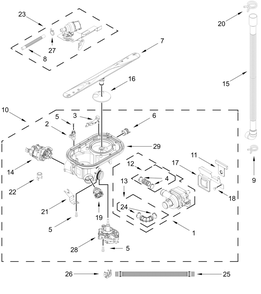 Pump, Washarm And Motor Parts Diagram and Parts List for MDFS3924RZ3  Whirlpool Dishwasher