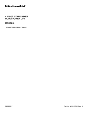 01 - COVER SHEET Diagram and Parts List for 3KSM95TWH0  Whirlpool Mixer