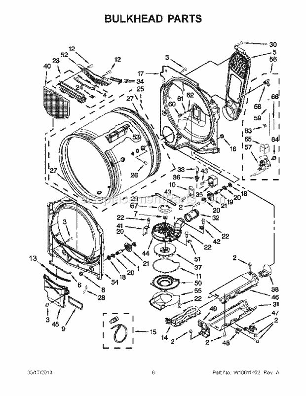 Bulkhead Parts Diagram and Parts List for WED8500BW0  Whirlpool Dryer