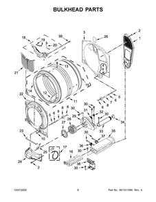 Bulkhead Parts Diagram and Parts List for MED5630HW2  Whirlpool Dryer