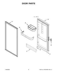 Door Parts Diagram and Parts List for GAFZ30FDGB02  Whirlpool Wine and Beverage Cooler