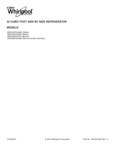 Cover Sheet Diagram and Parts List for WRS322FDAB03  Whirlpool Refrigerator