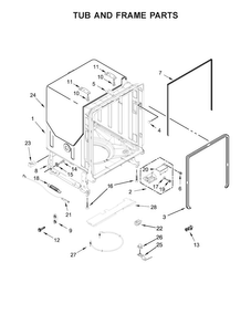 Tub And Frame Parts Diagram and Parts List for KDTE104EBS4  KitchenAid Dishwasher