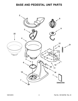 Base And Pedestal Unit Parts Diagram and Parts List for 5KSM185PSBAC4  Whirlpool Mixer