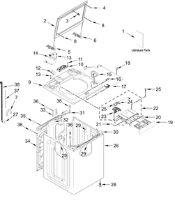 Top And Cabinet Parts Diagram and Parts List for ZWW5310RB0  Whirlpool Washer