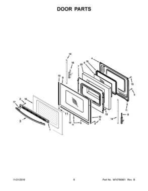 05 - DOOR PARTS Diagram and Parts List for YWFE510S0ES0  Whirlpool Range