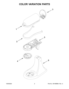 Color Variation Parts Diagram and Parts List for KSM150WPOB5  KitchenAid Mixer
