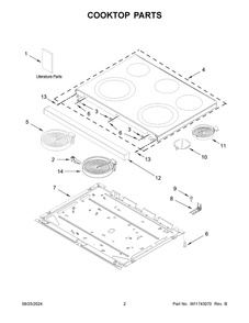 02 - Cooktop Parts Diagram and Parts List for WFES5030RB0  Whirlpool Range