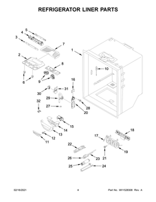 Refrigerator Liner Parts Diagram and Parts List for WRF540CWHW02  Whirlpool Refrigerator