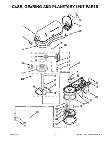 Case, Gearing And Planetary Unit Parts Diagram and Parts List for KSM175PSHY0  Whirlpool Mixer