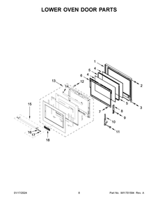 Lower Oven Door Parts Diagram and Parts List for KOED530PWH00  KitchenAid Wall Oven