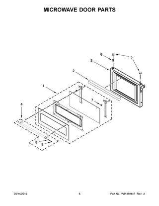 Microwave Door Parts Diagram and Parts List for KOCE507EBL09  Whirlpool Microwave Oven Combo