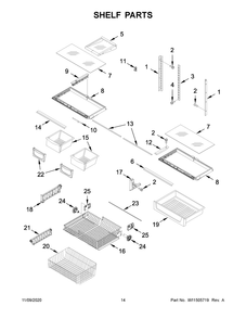Shelf Parts Diagram and Parts List for MBR1957FEZ05  Whirlpool Refrigerator