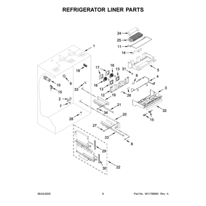 Refrigerator Liner Parts Diagram and Parts List for KBFN502EBS06  KitchenAid Refrigerator