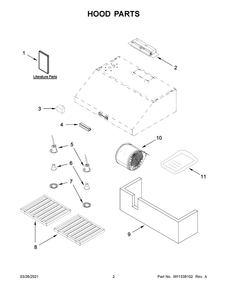 Hood Parts Diagram and Parts List for KVUC606KSS0  Whirlpool Range Hood