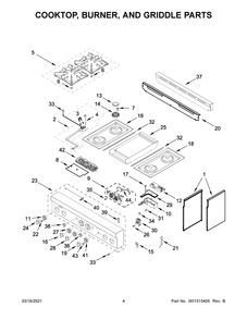 Cooktop, Burner, And Griddle Parts Diagram and Parts List for JGRP536HL01  Whirlpool Range