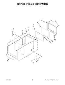 Upper Oven Door Parts Diagram and Parts List for WOD93EC0AS05  Whirlpool Wall Oven