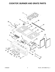 Cooktop, Burner And Grate Parts Diagram and Parts List for JDSP536HL01  Whirlpool Range