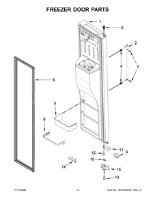 Freezer Door Parts Diagram and Parts List for KRSC700HBS01  Whirlpool Refrigerator