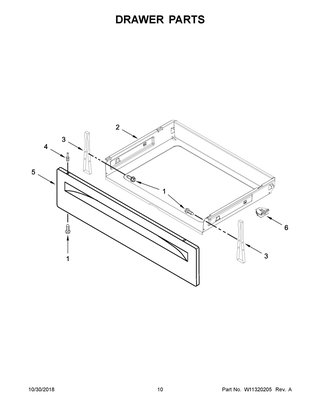 Drawer Parts Diagram and Parts List for WFE550S0HW1  Whirlpool Range