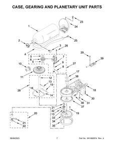 Case, Gearing And Planetary Unit Parts Diagram and Parts List for 5KSM193ADSAG0  KitchenAid Mixer