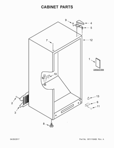 Cabinet Parts Diagram and Parts List for WZF56R16DW01  Whirlpool Freezer