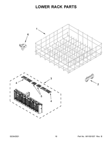 Lower Rack Parts Diagram and Parts List for WDF520PADB8  Whirlpool Dishwasher
