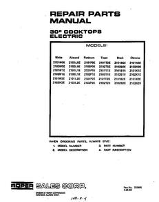 Front Cover Diagram and Parts List for 2102*2E  Roper Range