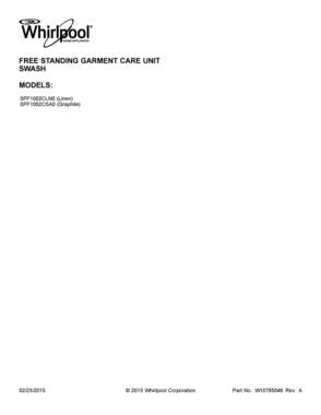01 - COVER SHEET Diagram and Parts List for SFF1002CLN0  Whirlpool Washer