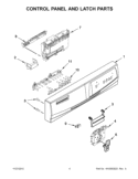 CONTROL PANEL AND LATCH PARTS Diagram and Parts List for WDP350PAAW1  Whirlpool Dishwasher
