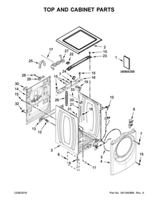 Top And Cabinet Parts Diagram and Parts List for WFW90HEFC1  Whirlpool Washer