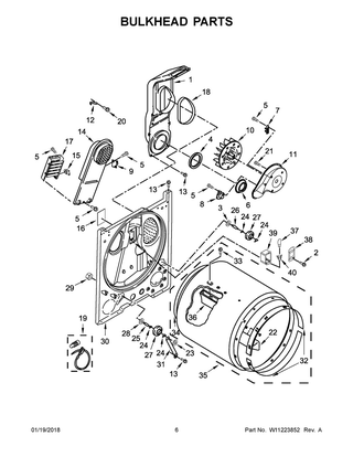 Bulkhead Parts Diagram and Parts List for WED4950HW0  Whirlpool Dryer