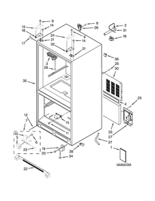 Cabinet Parts Diagram and Parts List for KBFS25EVBL0  KitchenAid Refrigerator