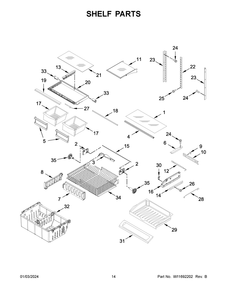 Shelf Parts Diagram and Parts List for WRF535SWHZ11  Whirlpool Refrigerator