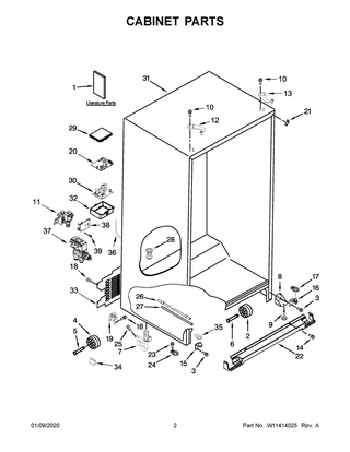 Cabinet Parts Diagram and Parts List for WRS973CIHZ00  Whirlpool Refrigerator