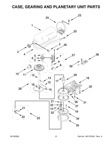 Case, Gearing And Planetary Unit Parts Diagram and Parts List for 5KSM150PSNCU5  KitchenAid Mixer